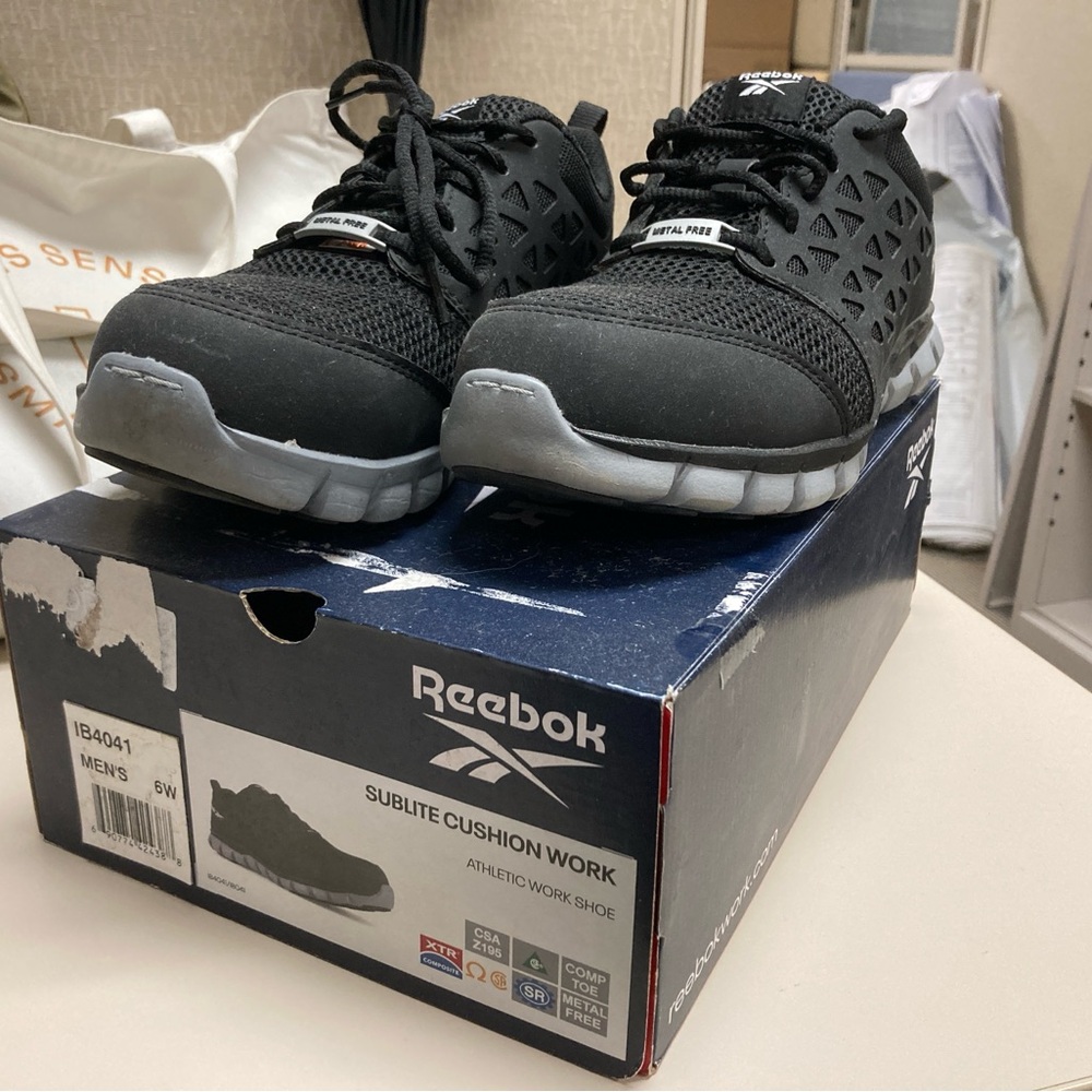Reebok Black and Gray Steel Toe Work Shoes - size US7.5/8 (men’s) OR US9 (women)
